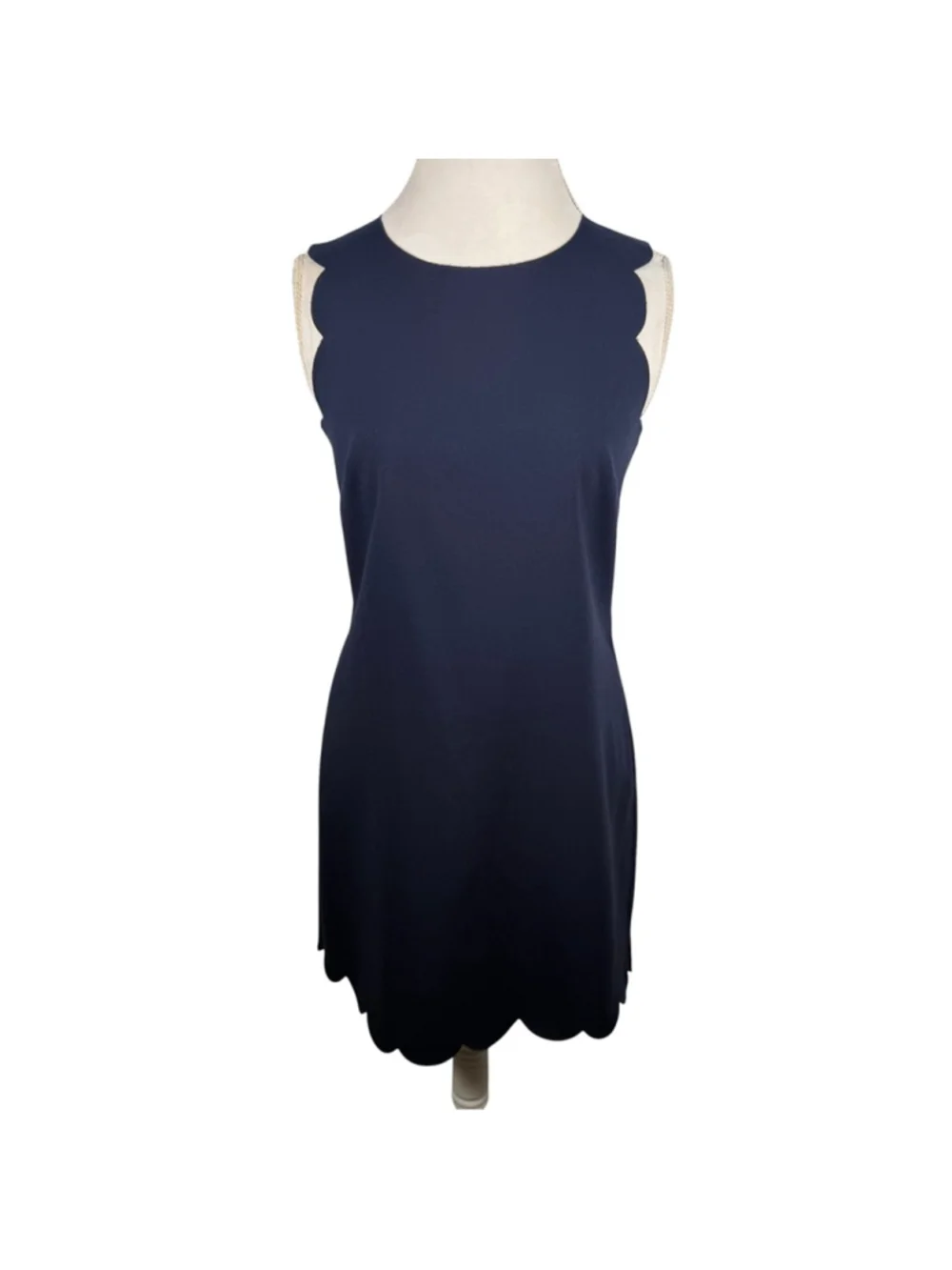 J. Crew Navy Blue Scalloped Sheath Dress Sleeveless Ponte Career Chic Size 6